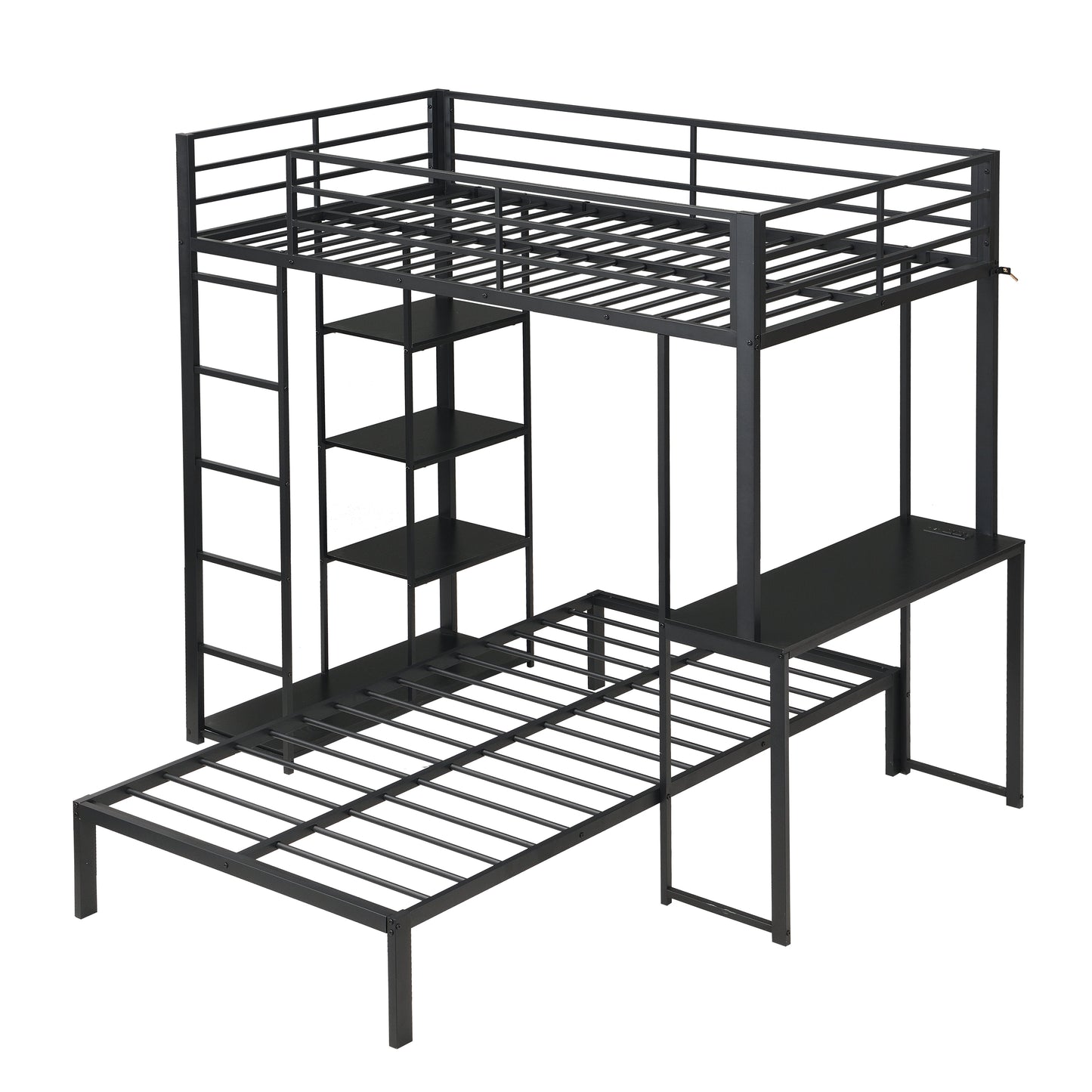 Metal Loft Bed Frame With Desk And Storage