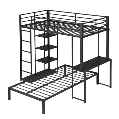 Metal Loft Bed Frame With Desk And Storage