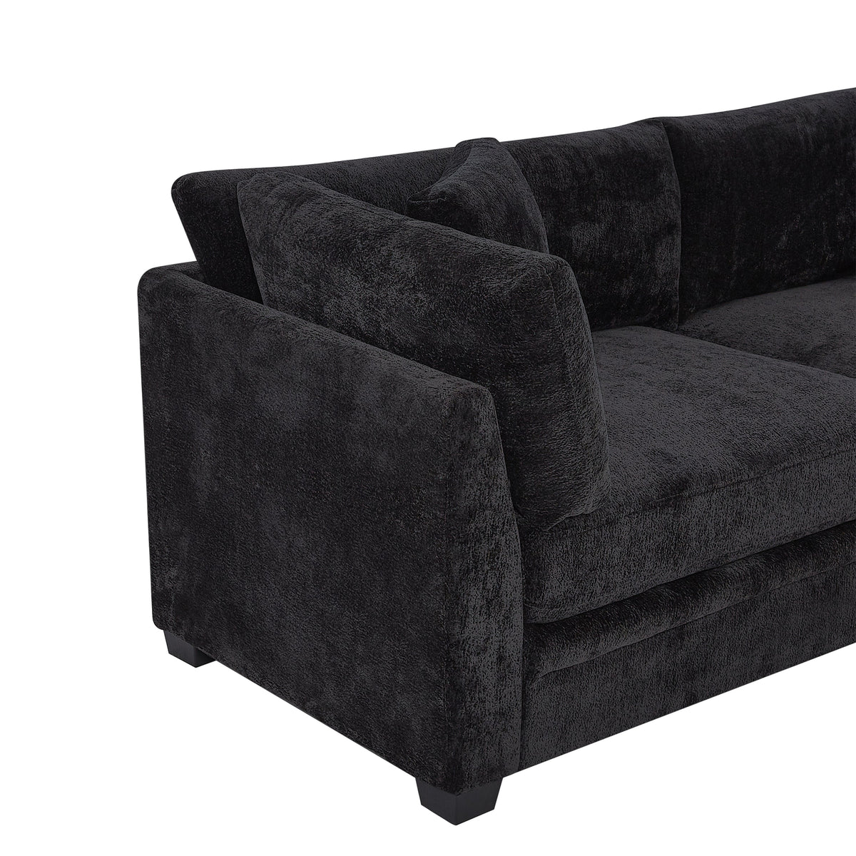 Modern Chenille Sofa and Flared Arms Black