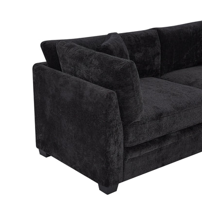 Modern Chenille Sofa and Flared Arms Black