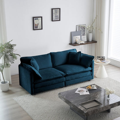 Modern fabric loveseat sofa in deep blue velvet upholstery, 2-seat on Tampa Home & Garden Store