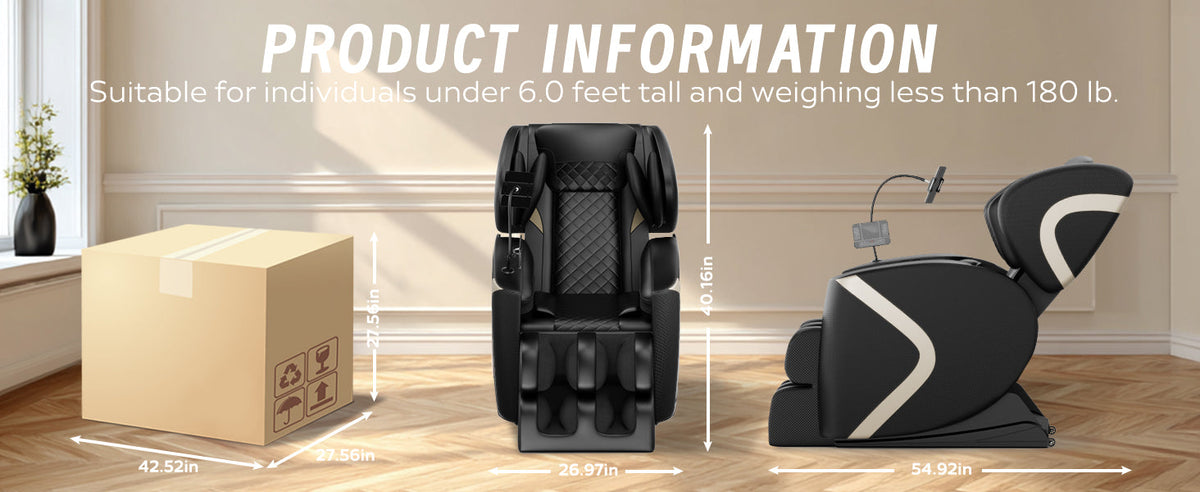 Two black HouseOfZazla massage chair recliners with zero gravity and full body air pressure on Tampa Home & Garden Store