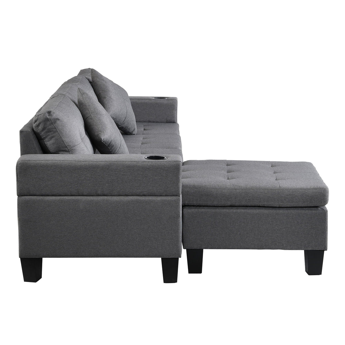 Modern sectional sofa set with L-shaped chaise, gray, cup holders, 4 seats HouseOfZazla on Tampa Home & Garden Store