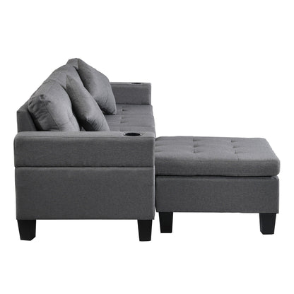 Modern sectional sofa set with L-shaped chaise, gray, cup holders, 4 seats HouseOfZazla on Tampa Home & Garden Store
