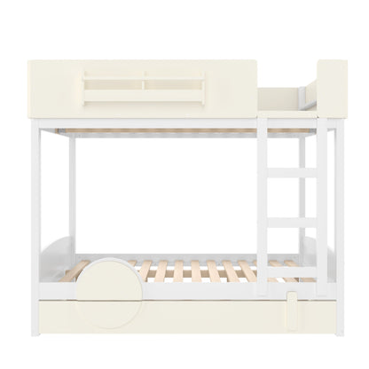 Full Bunk Bed with Trundle and Pine Bookshelf
