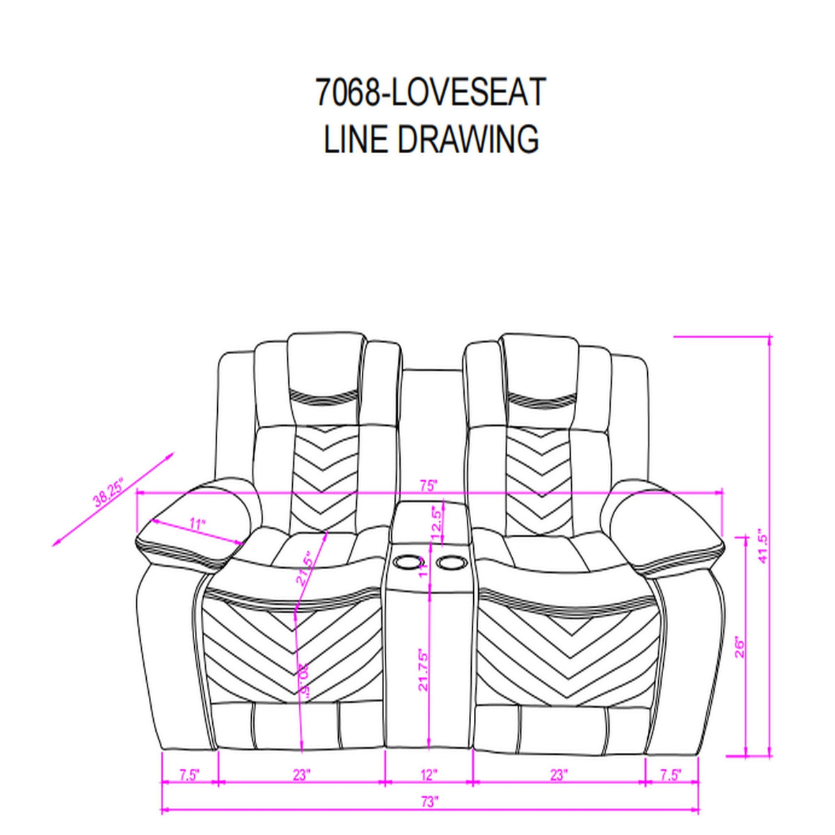 Power reclining loveseat with LED lighting in gray fabric, center console with cup holders on Tampa Home & Garden Store