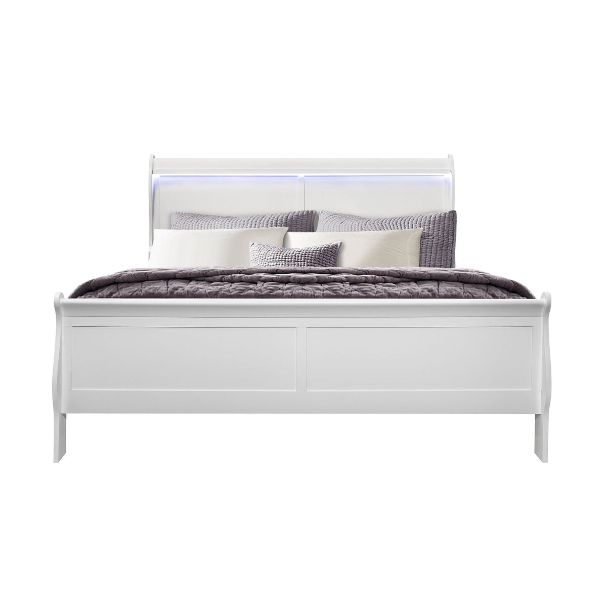 Charlston LED bed, white sleigh bed by HouseOfZazla with illuminated headboard on Tampa Home & Garden Store