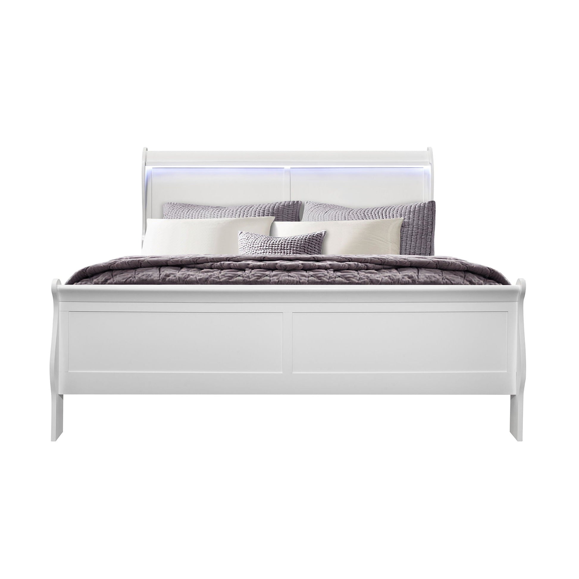 Charlston LED bed, white sleigh bed by HouseOfZazla with illuminated headboard on Tampa Home & Garden Store