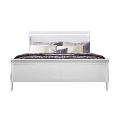 Charlston LED bed, white sleigh bed by HouseOfZazla with illuminated headboard on Tampa Home & Garden Store
