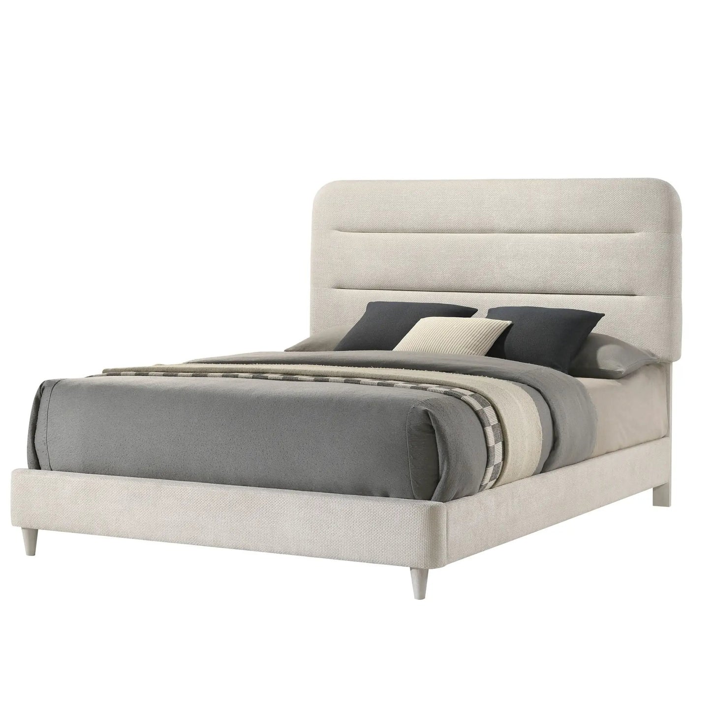 Upholstered panel bed cream fabric rounded headboard Unique Piece on Tampa Home & Garden Store
