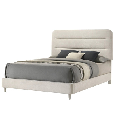 Upholstered panel bed cream fabric rounded headboard Unique Piece on Tampa Home & Garden Store