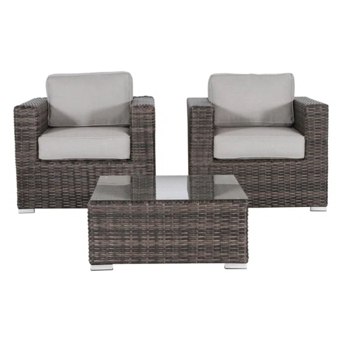 3 Piece Outdoor Seating Set with Cushions dark brown wicker 2 chairs glass table HouseOfZazla on Tampa Home & Garden Store