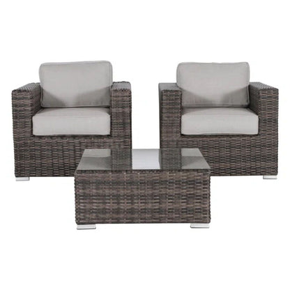 3 Piece Outdoor Seating Set with Cushions dark brown wicker 2 chairs glass table HouseOfZazla on Tampa Home & Garden Store