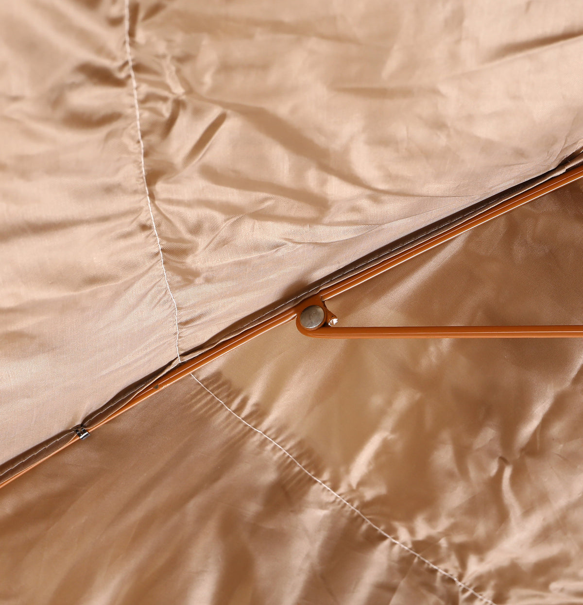 8ft Thatched Patio Tiki Umbrella canopy in tan fabric with an orange metal frame and joints on Tampa Home & Garden Store