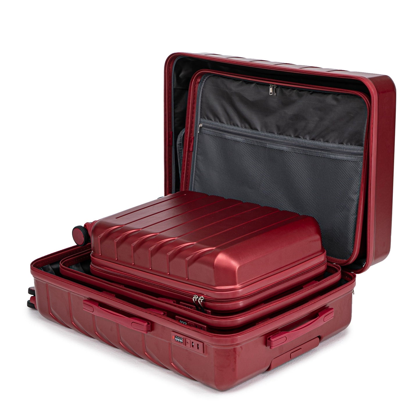 HouseOfZazla 3-Piece Spinner Luggage Set 20/24/28in red with interior zip mesh pockets on Tampa Home & Garden Store