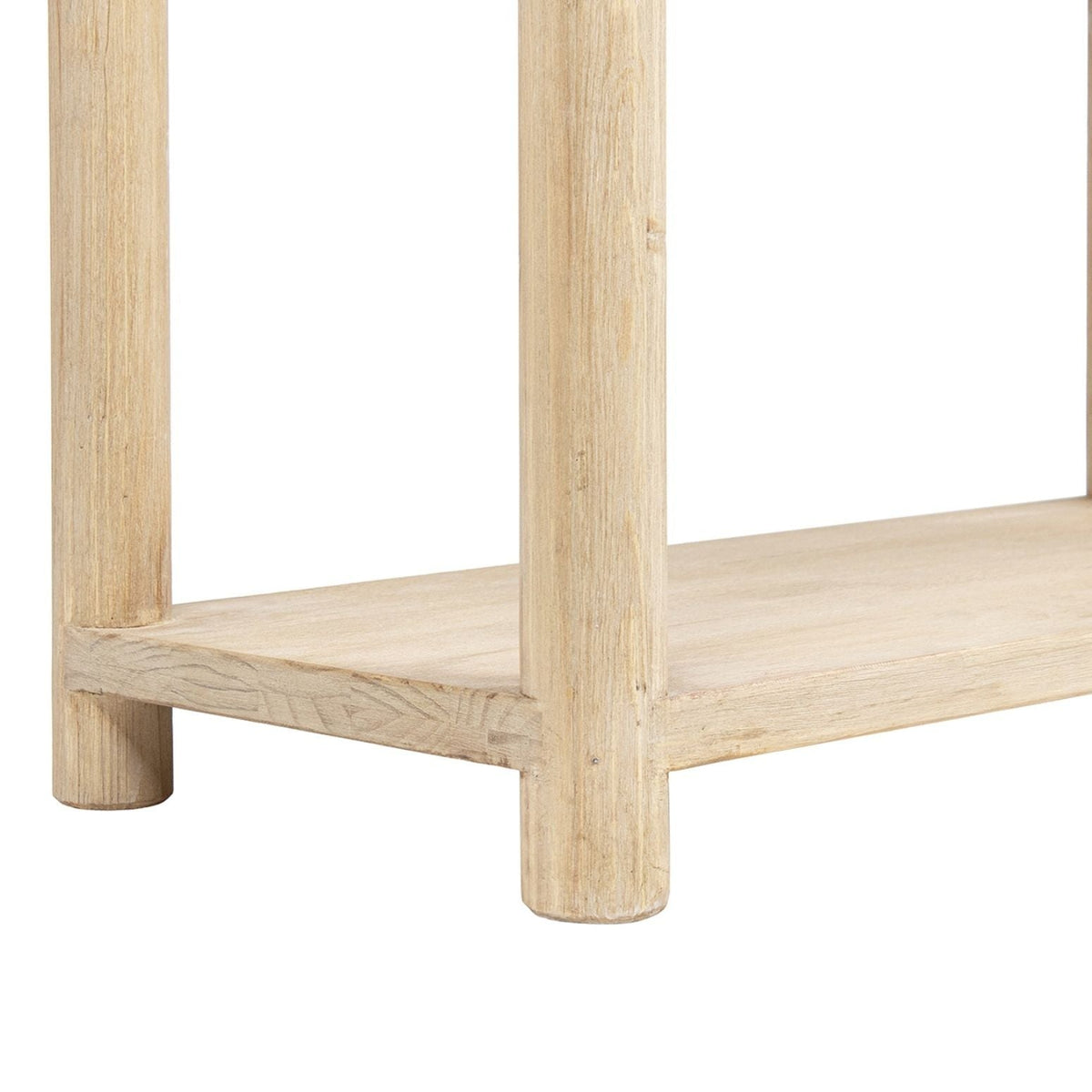 Natural reclaimed wood console table with lower shelf in light finish on Tampa Home & Garden Store
