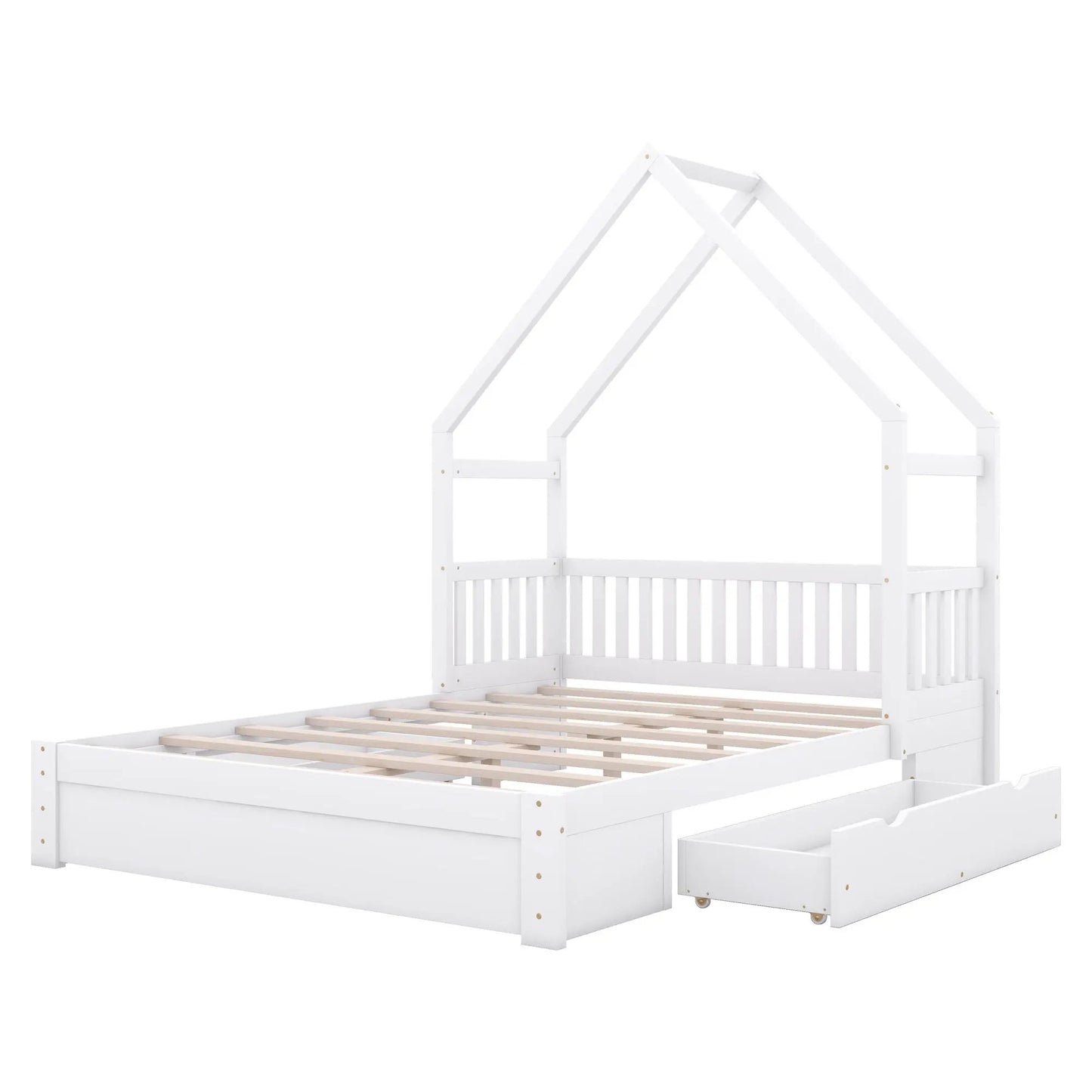 House Style Platform Bed Guardrail With Drawers