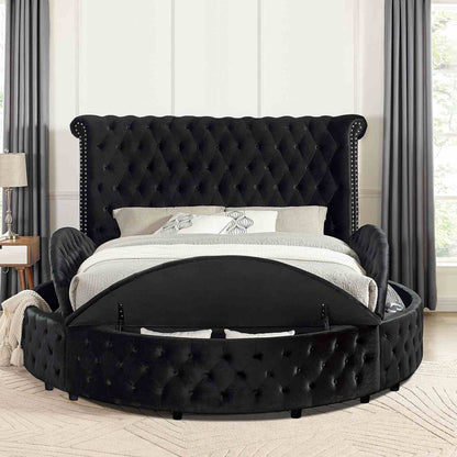 Glam Button Tufted Round Bed with Usb Storage
