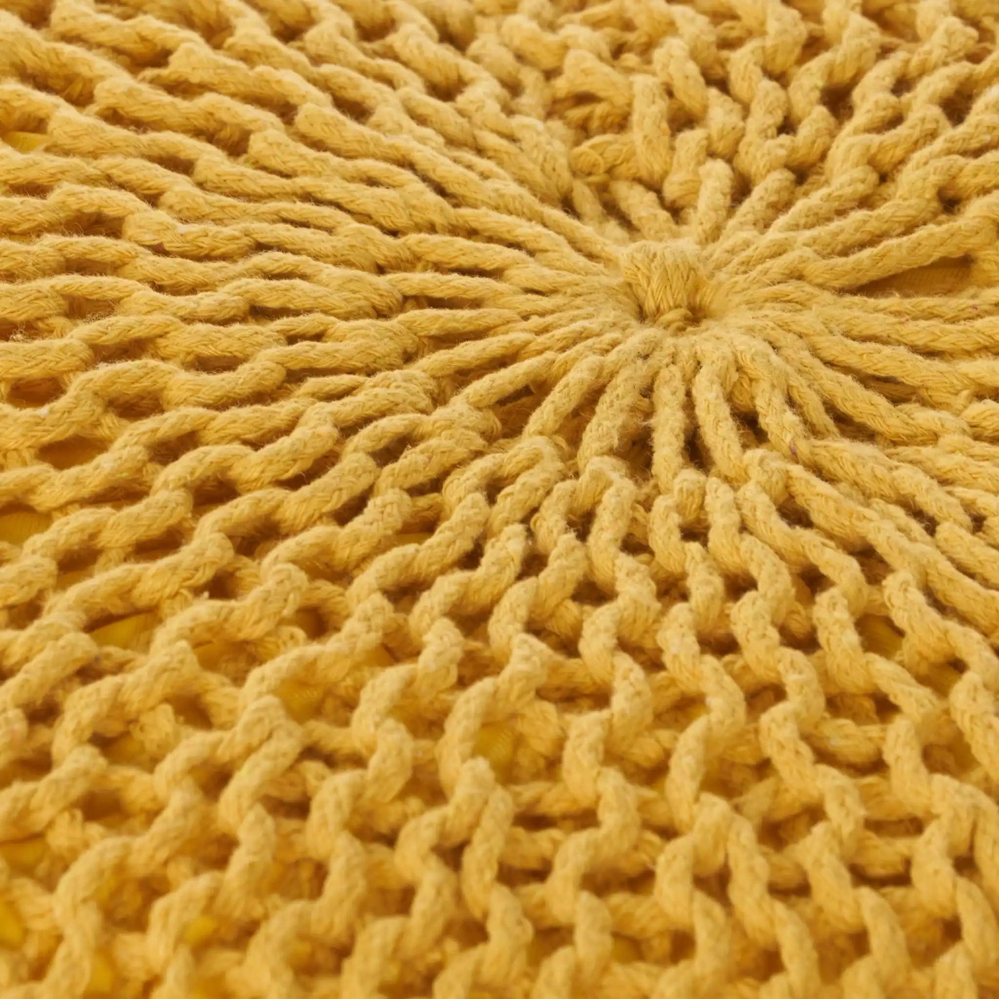 Bordeaux knitted cotton round pouf texture close-up with rope stitches ottoman HouseOfZazla on Tampa Home & Garden Store