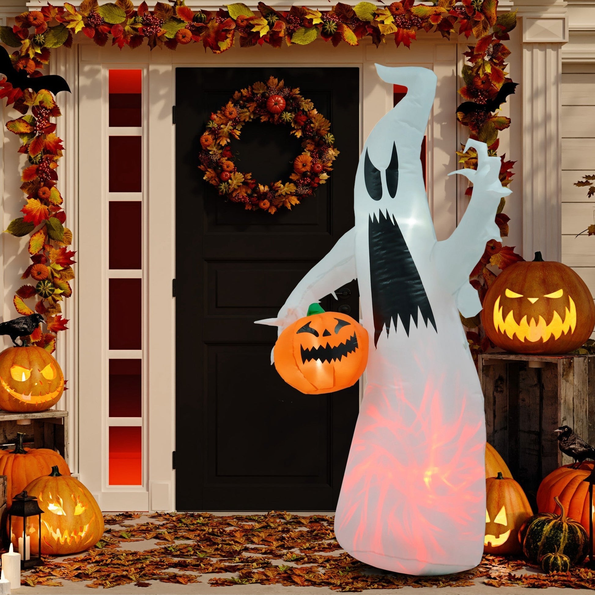 5.9' Towering blue LED-Lit Inflatable Ghost on porch Halloween decor HouseOfZazla on Tampa Home & Garden Store