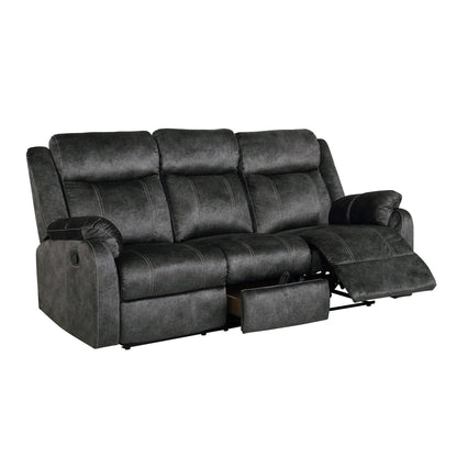 Domino reclining sofa by Unique Piece Furniture, gray upholstery with stitching and footrests on Tampa Home & Garden Store