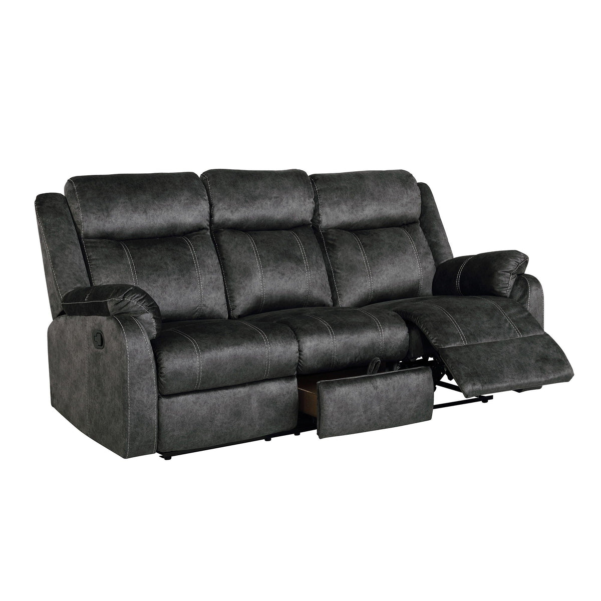 Sonet Domino reclining sofa, 3-seat dark gray upholstery with stitching on Tampa Home & Garden Store