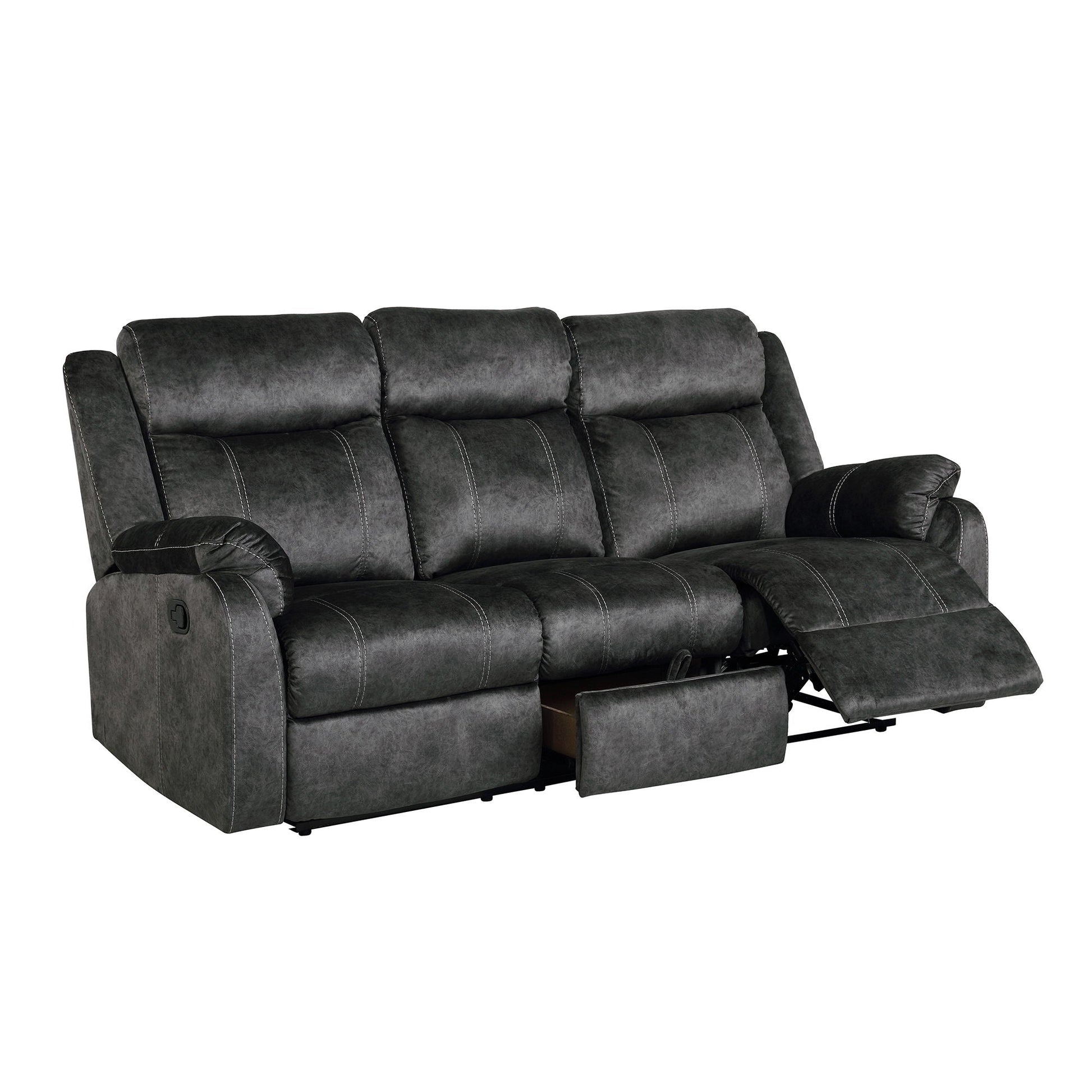Sonet Domino reclining sofa, 3-seat dark gray upholstery with stitching on Tampa Home & Garden Store