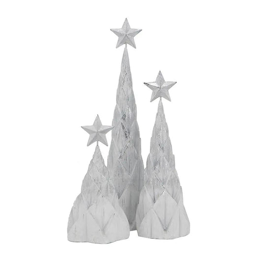 Resin Christmas Tree set of 3 in white/silver with star toppers by Unique Piece Furniture on Tampa Home & Garden Store