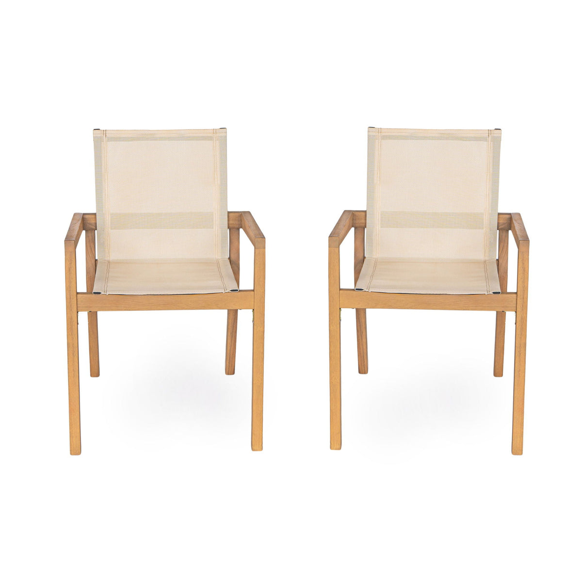 Belfast dining chair set with mesh seating and acacia wood frames, outdoor set of 2 on Tampa Home & Garden Store