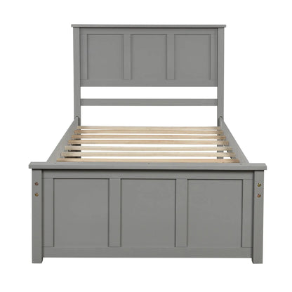 Platform storage bed in gray with paneled headboard and visible wooden slats on Tampa Home & Garden Store