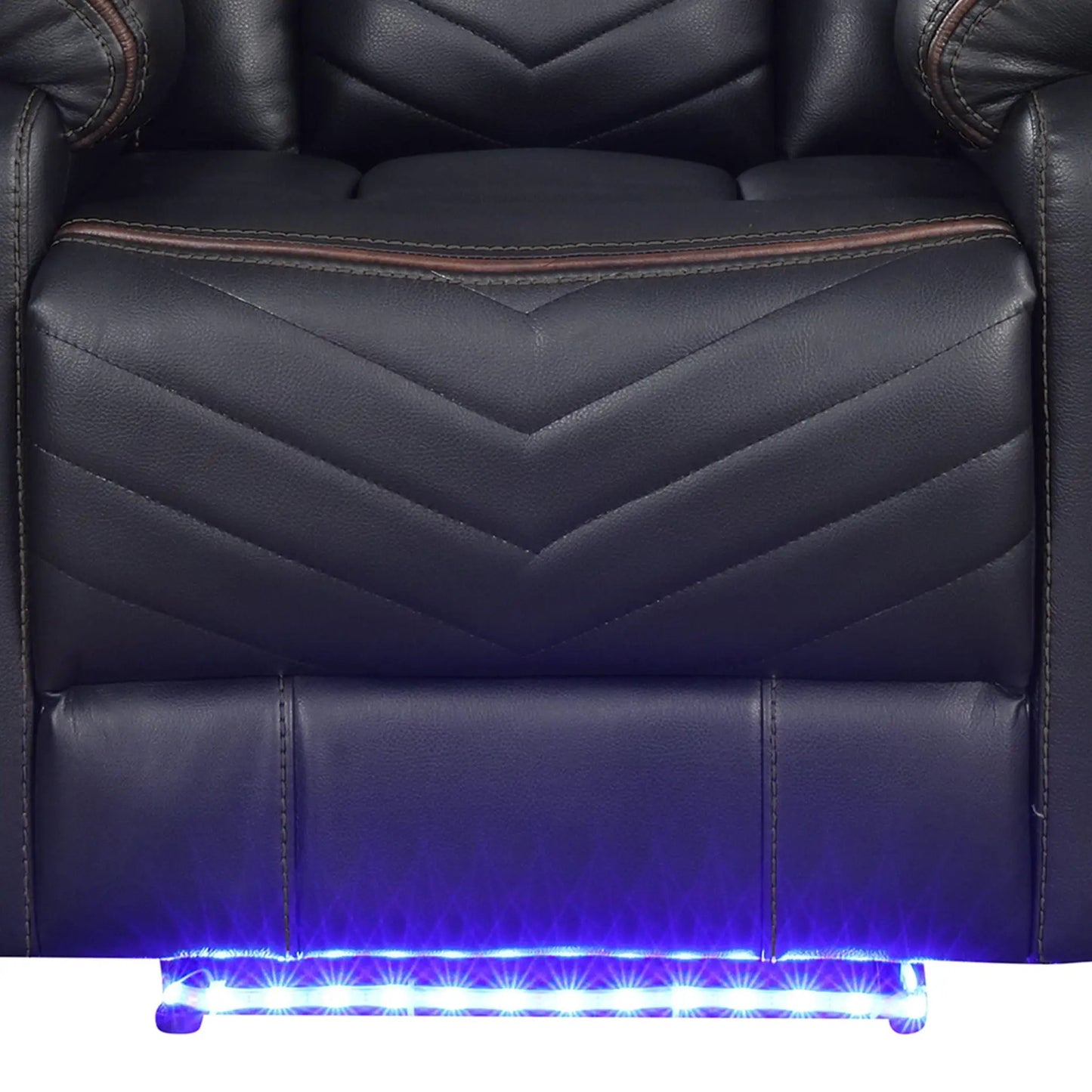 Challenger LED Power Recliner Chair navy leather with brown piping and diamond quilting on Tampa Home & Garden Store