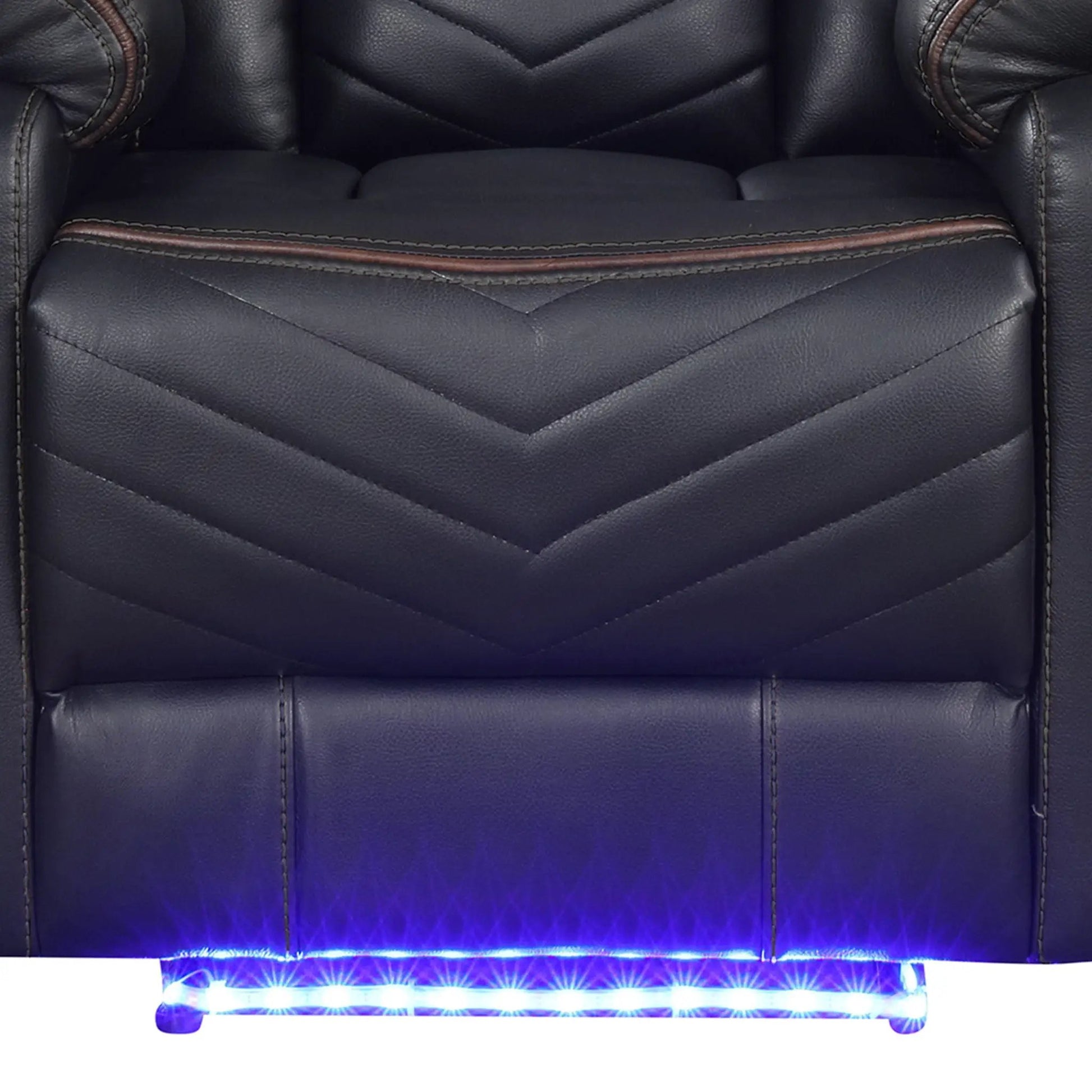 Challenger LED Power Recliner Chair navy leather with brown piping and diamond quilting on Tampa Home & Garden Store