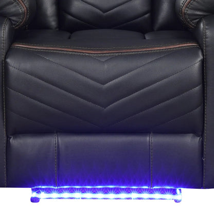 Challenger LED Power Recliner Chair navy leather with brown piping and diamond quilting on Tampa Home & Garden Store