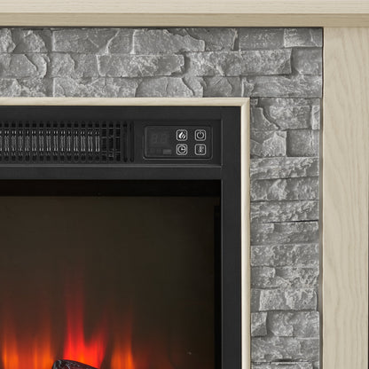 58-inch Modern TV Stand with Electric Fireplace and Storage, gray stone veneer surround on Tampa Home & Garden Store