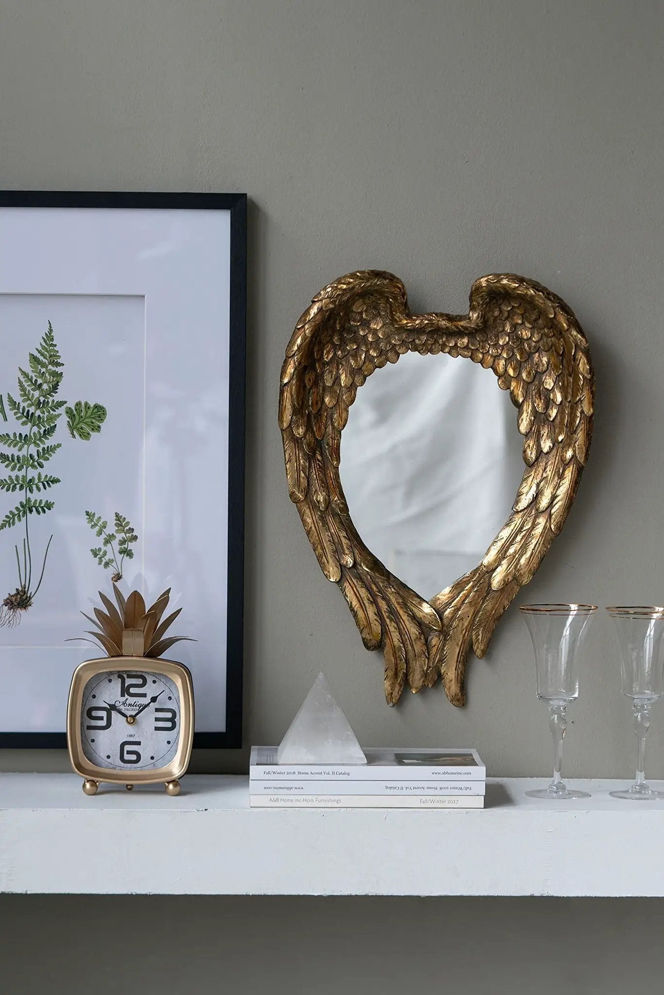 Wing Accent Wall Mirror for Living Room Gold