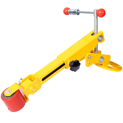 Auto body fender roller tool in bright yellow with red roller ends and metal threaded shaft on Tampa Home & Garden Store