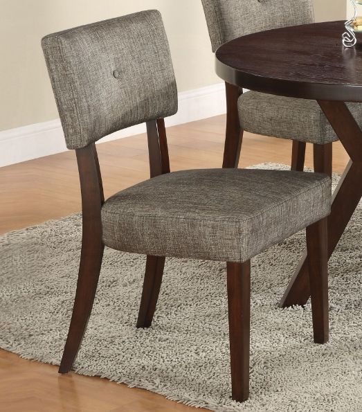 HouseOfZazla Drake side chairs set of 2 in gray upholstery with dark wood legs around a round dark wood table on Tampa Home & Garden Store
