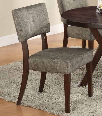 HouseOfZazla Drake side chairs set of 2 in gray upholstery with dark wood legs around a round dark wood table on Tampa Home & Garden Store