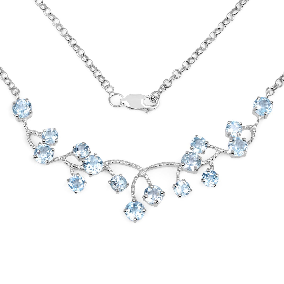 Necklace, 7.36ct genuine blue topaz set in .925 sterling silver with leaf motif, lobster clasp on Tampa Home & Garden Store