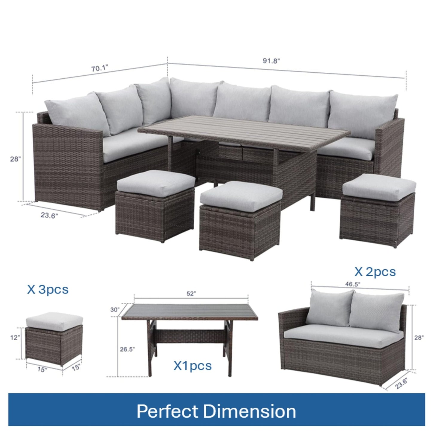 7 Piece Patio Dining Set With Cushions and Table