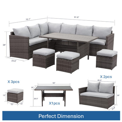 7 Piece Patio Dining Set With Cushions and Table