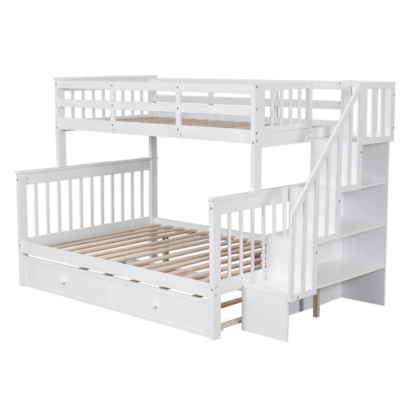 Bunk Bed with Twin Size Trundle and Guard Rail