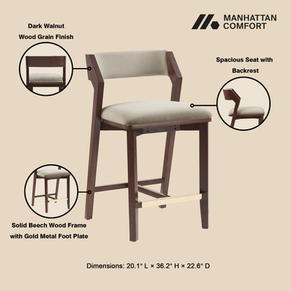 Patricia Counter Stool by HouseOfZazla in dark walnut wood with beige upholstery on Tampa Home & Garden Store