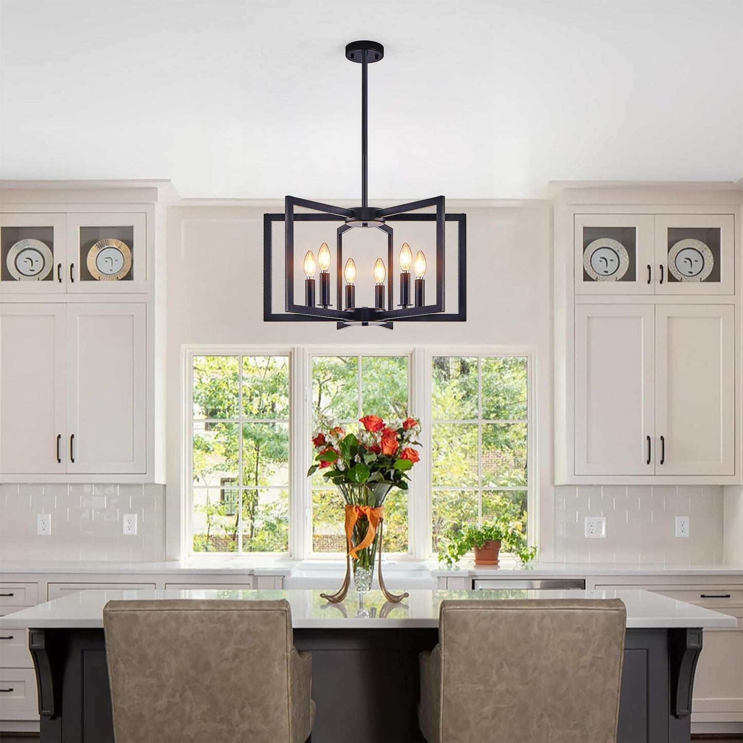 Chandelier HouseOfZazla 6-light modern black geometric over kitchen island on Tampa Home & Garden Store