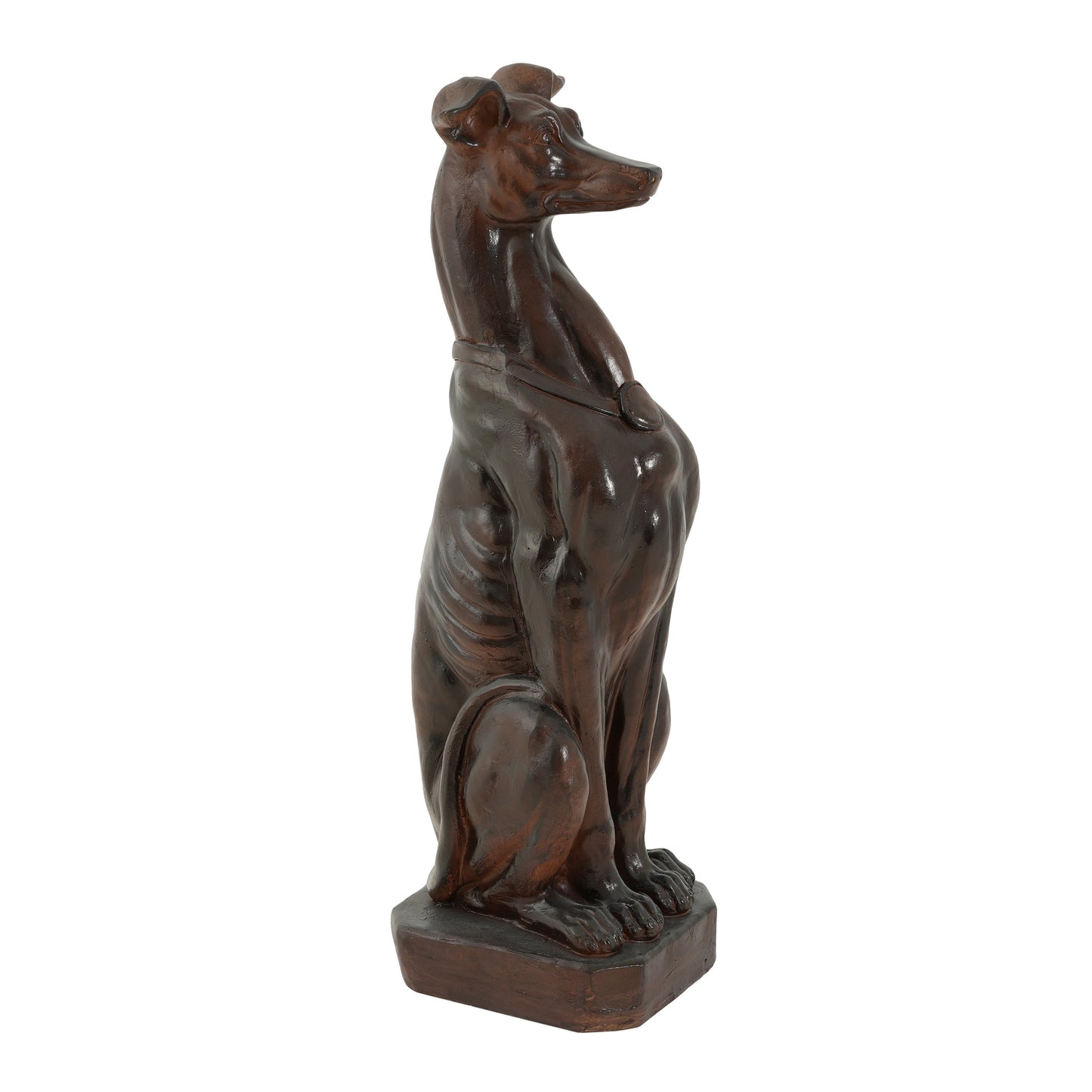 Greyhound statue by HouseOfZazla in bronze finish, detailed sculpture on square base on Tampa Home & Garden Store
