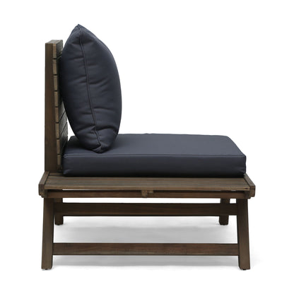 Sedona Outdoor Club Chair with Slatted Design, armless outdoor chair in dark navy cushions on Tampa Home & Garden Store