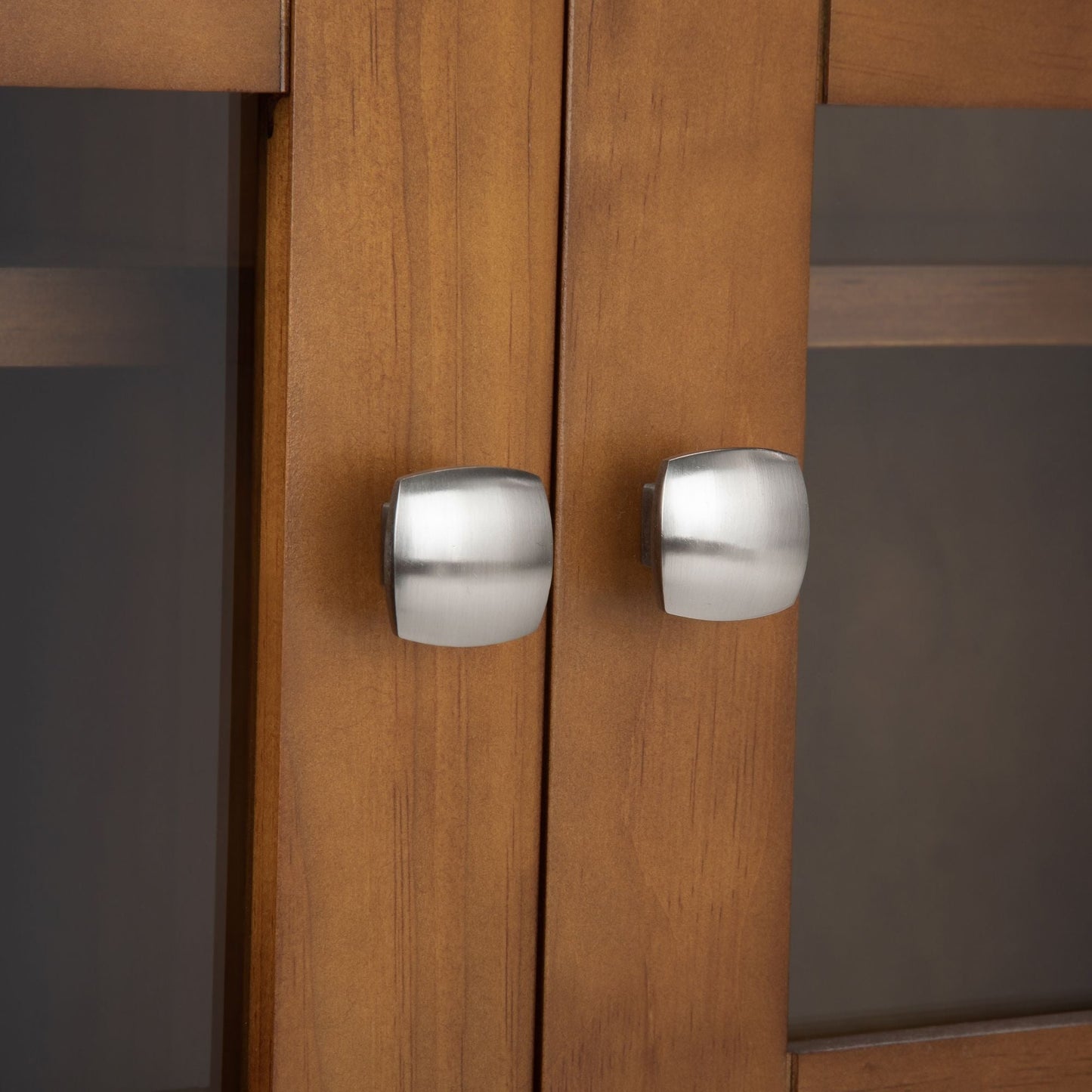 Acadian medium storage cabinet doors with pair of brushed nickel knobs on Tampa Home & Garden Store
