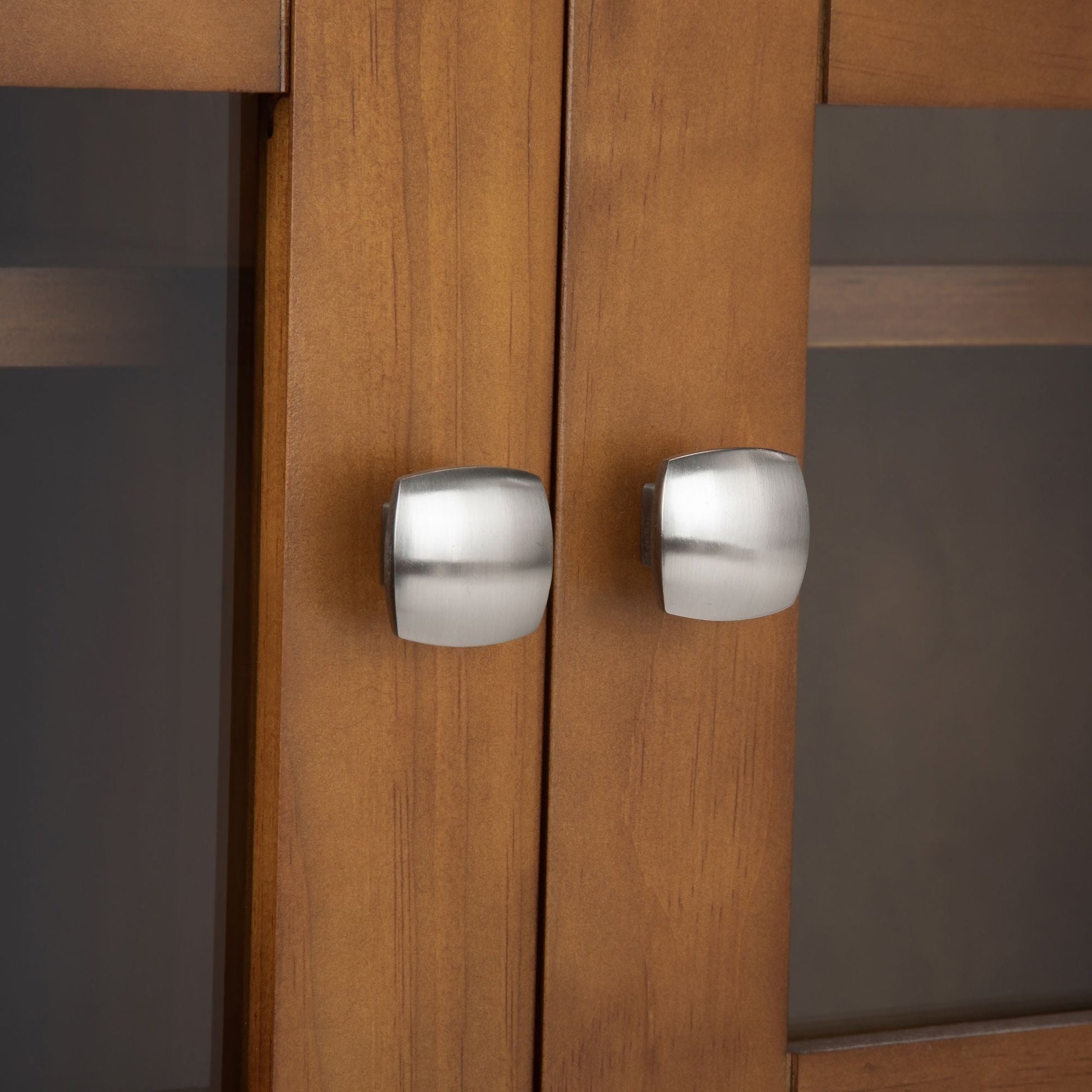 Acadian medium storage cabinet doors with pair of brushed nickel knobs on Tampa Home & Garden Store
