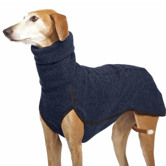 Fashion Trend Big Dog Puppy Pet Clothes High Collar Warm Dog Coat navy knit with brown trim on Tampa Home & Garden Store