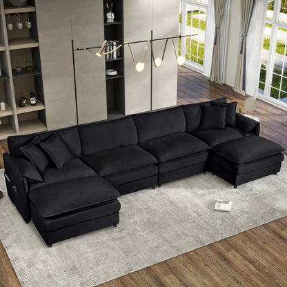 Modern Comfy Deep-Seat Modular Sectional Sofa Cloud Couch With Ottoman in black fabric on Tampa Home & Garden Store